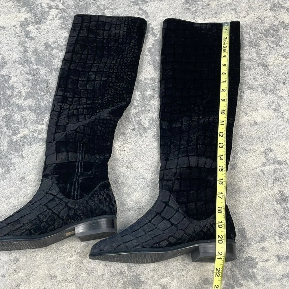 Stuart Weitzman Velvet Croco Nero Black Knee High Riding Boot Sz 35